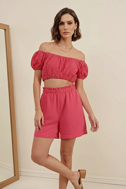 buğrahayalin Women's Strapless High Waist Scallop Detailed Short Sleeve Crop ...