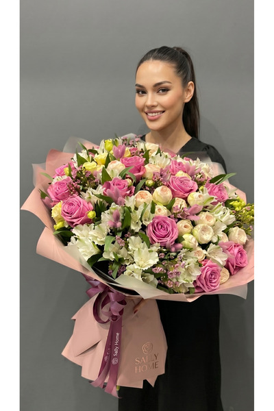 Sally Home Pembe Gül Şakayık Alstroemeria Esintili Lüks Buket-kız isteme-gelin