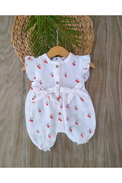 SİSİ Cotton Cherry Patterned Summer Muslin Jumpsuit