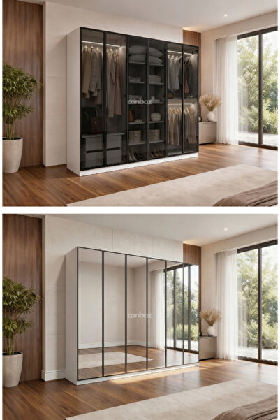CANBAZ FURNİTURE Esla modüllü 6 cam kapaklı %100 MDF (KURULUM DAHİL)