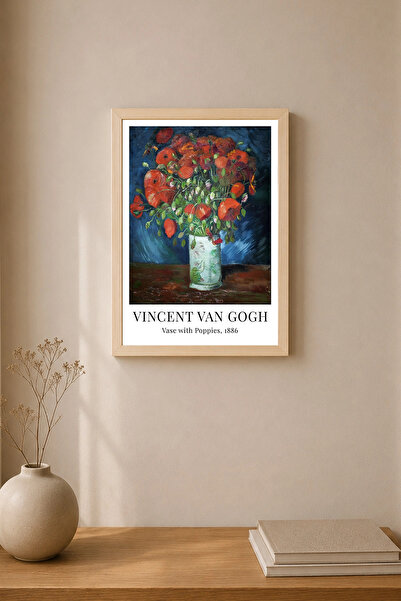 Desenova Tablou cu ramă din lemn natural cu poster cu flori roșii Van Gogh