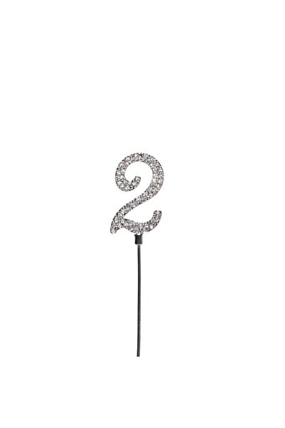 Decoratiuni Dulci Toppers cifre 4cm, argintii cu strasuri - Cifra 2