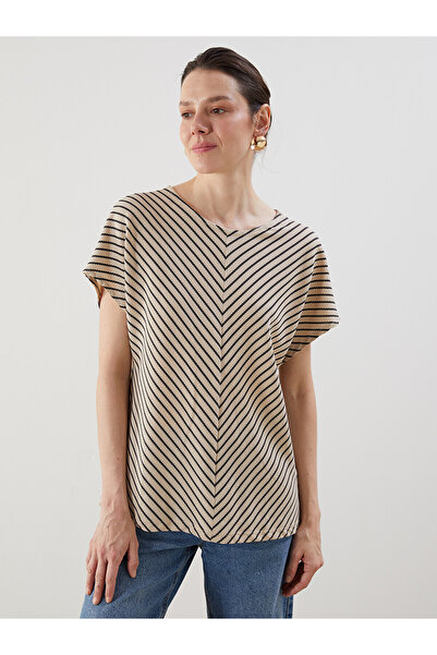 LC Waikiki Trendlucky Women's Striped Bodysuit with Oval Neckline