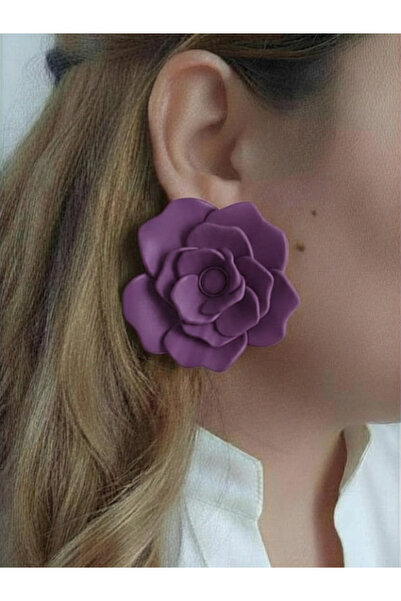 Fullment Large Lilac Violet Rose Flower Earrings - 6 cm Minimalist Hoop/Post ...