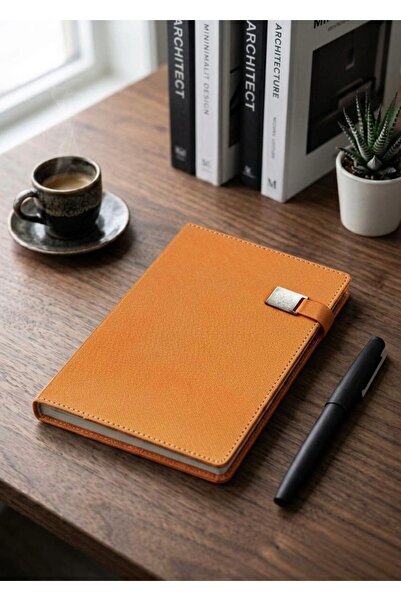Mr.Notebook Kişiye Özel İsim Yazılı Metal Tokalı Turuncu Termo Deri Defter - ...