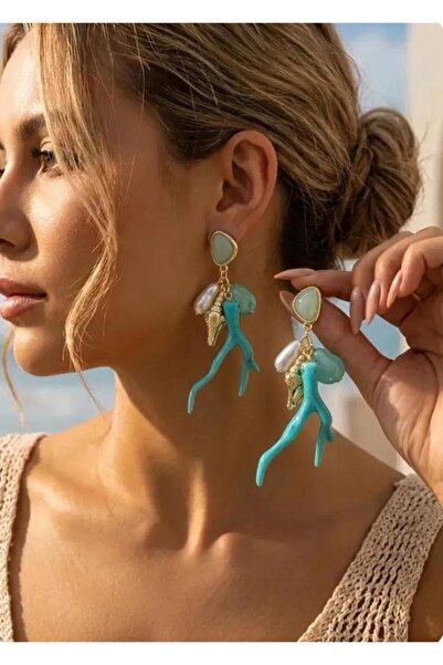 moda aksesuar MERCAN DALI FİGÜRLÜ KÜPE