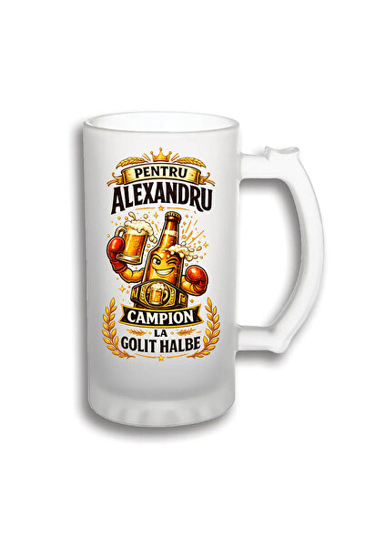 peGiftuiala Halbă Bere Personalizată 500 ml cu Nume – Campion la Golit Halbe