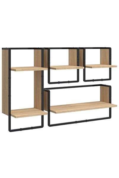 vidaxl Set rafturi perete cu bare, 4 buc. stejar sonoma lemn prelucrat