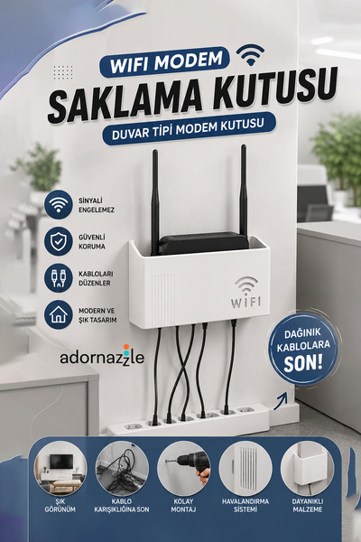 adornazzle Wifi Modem Saklama Kutusu, Duvar Tipi Modem Kutusu, Kablo ve Sigor...