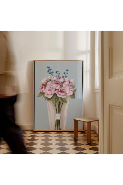 Tuba Decor Tablou într-o singură bucată cu ramă din lemn, floare roz moale