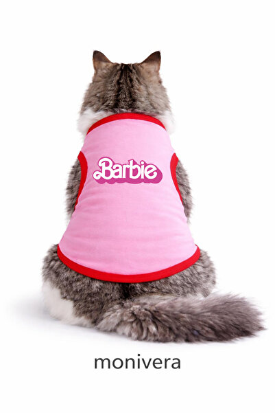 Modetra New Season Barbie Printed Pink Color Ribbed Cat Outfit - Undershirt X...