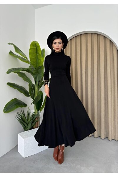 Caddebostan Moda فستان ميدي بأكمام طويلة وياقة عالية، فستان تريكو شتوي محتشم ...