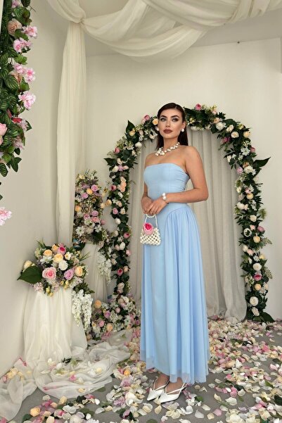 Caddebostan Moda Women's Strapless Evening Dress Stylish Event and Graduation...
