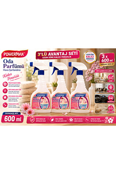 powermax Çiçek Tazeliği Oda Kokusu 600 Ml x 3 Adet Kalıcı Ferahlık Sağlayan O...
