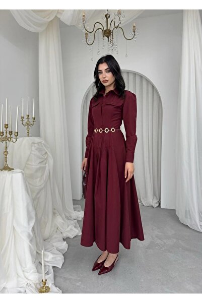 Caddebostan Moda Button Detailed Shirt Collar Long Dress Stylish Midi Length ...