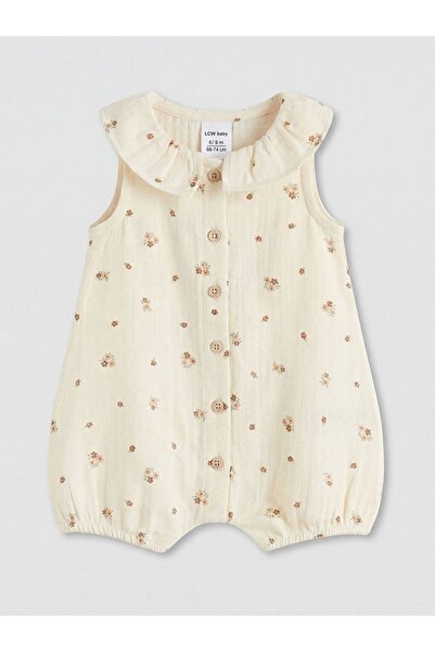 LC Waikiki Lcw Baby Bebe Collar Printed Baby Girl Muslin Jumpsuit