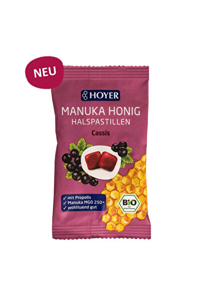 Hoyer Pastile organice pentru gât cu Miere de Manuka și Coacăze MGO 250+ 30 g