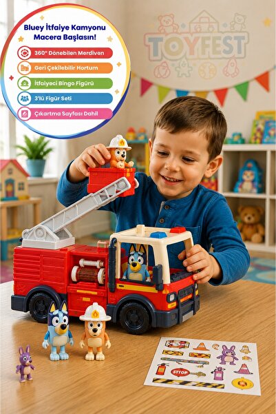 TOYFEST Bluey Fire Truck Figure Set Firetruck Bingo Bluey Bob Bilby Toy with ...