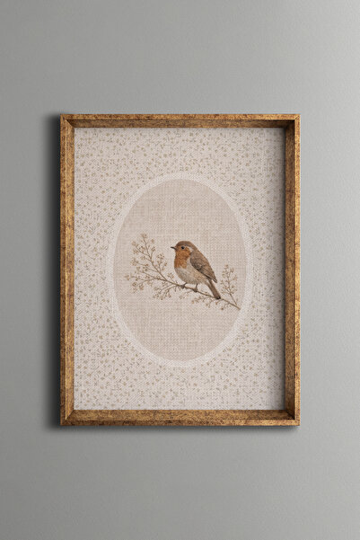 epiqart Little Bird on a Branch - Vintage Patterned Frame - Slim Model