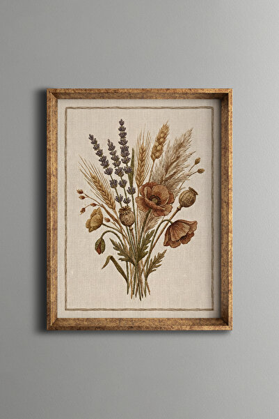 epiqart Dried Flower Bouquet - Vintage Patterned Frame - Slim Model