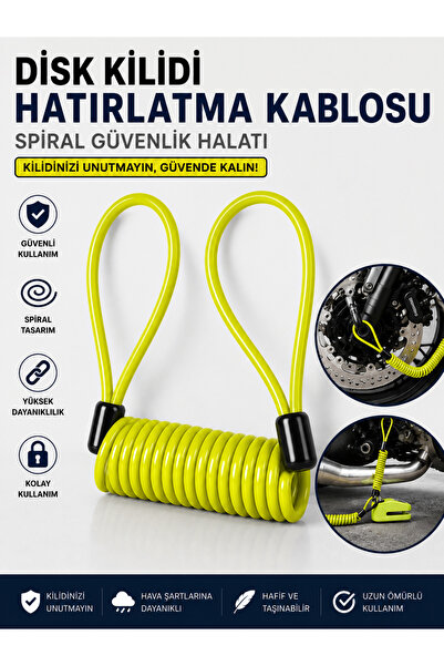 lawrenceshop Disk Kilidi Hatırlatma Kablosu Spiral Güvenlik Halatı sarı