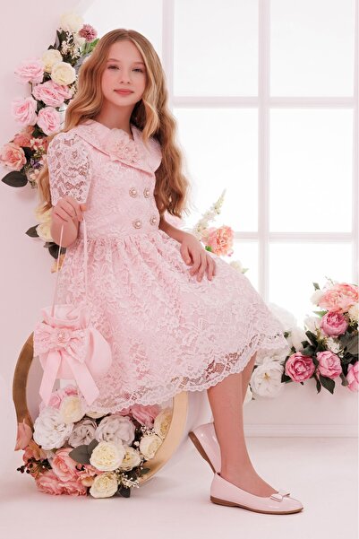 QUEEN Girls' Fairy Tale Court Dress with Elegant Collar and Bag