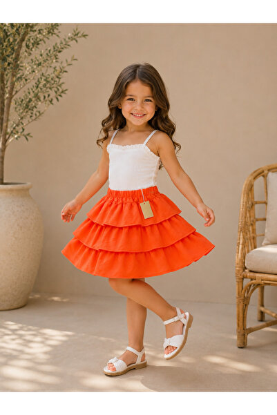 BAHNUR Neon Orange Baby Children's Soft Skirt with Layered Ruffles