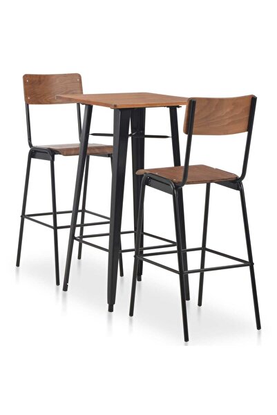 vidaxl Set mobilier de bar, 3 piese, maro și negru, oțel