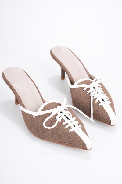 SEEM Kelly Lace-Up Brown Heeled Slippers