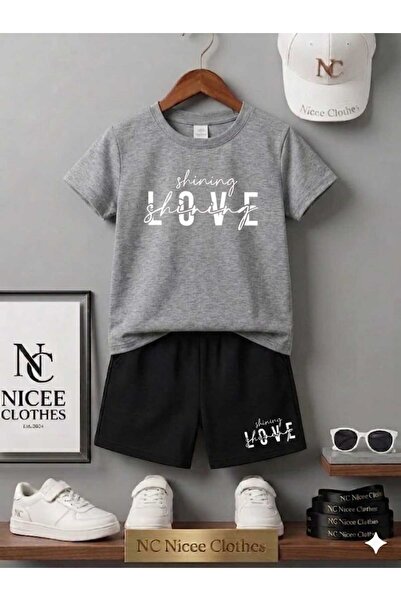 NC Nicee Clothes LETNJA DEČJA MAJICA I KRATKE HLAČE UNISEKS (BELI OTISAK LJUB...