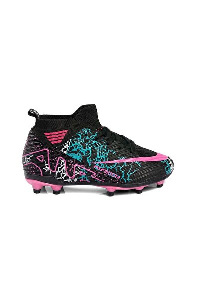 royalmoni Comfortable Lace-Up Football Boots Black Fuchsia Patterned Sports S...
