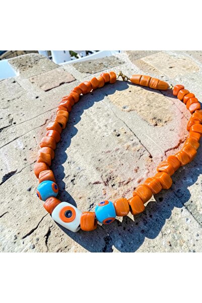 Cam Bodrum Boncuğu Kolye - Turuncu