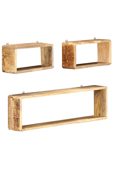 vidaxl Set rafturi de perete cub, 3 piese, lemn masiv de mango
