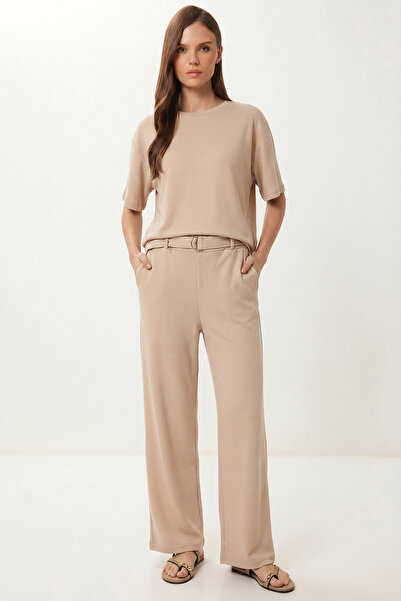 Lovelyİstanbul Belt Detailed Modal Top and Bottom Set Lnt0032 Beige