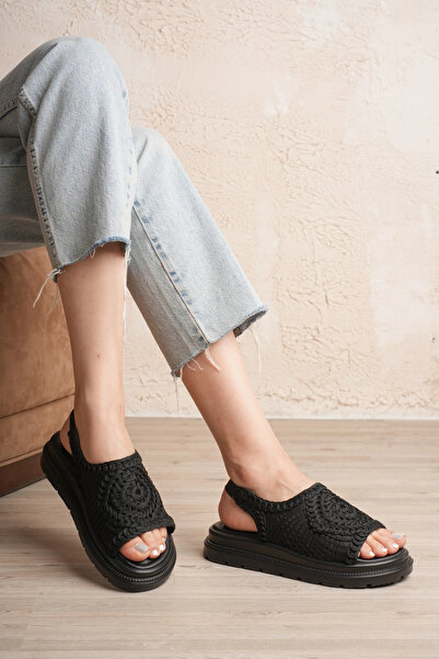 ElloLita Deniss Black Knitwear Knitted Orthopedic Sandals with Footbeds, Extr...
