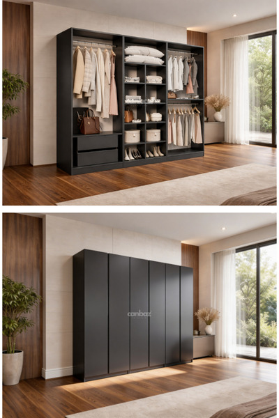 CANBAZ FURNİTURE Mira modüllü 6 MDF kapaklı %100 MDF (KURULUM DAHİL)
