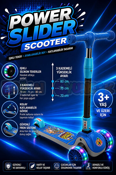 Doğan Oyuncak Dünyası Power Slider Mavi Katlanabilir 3 Tekerlekli Scooter - I...