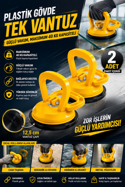 Zephoo 2 Adet Güçlü Vakumlu Cam Taşıma Vantuzu Seti 12,5 cm – Her Biri 40 Kg ...