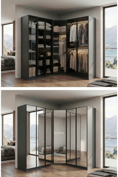 CANBAZ FURNİTURE Esla modüllü köşe 6 cam kapaklı %100 MDF (KURULUM DAHİL)