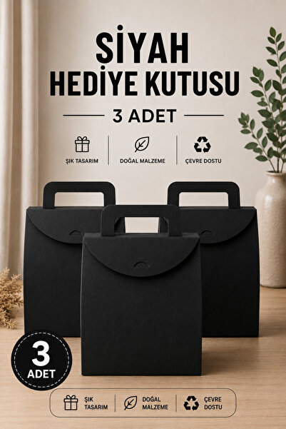 ASL ArtPaper 3 Adet Siyah Çanta Kutu 20x25x10 cm | Saplı Hediyelik Kutu Çanta...