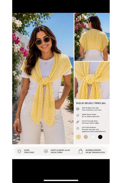 esma trend Square Piece Openwork Patchwork Scarf-Sports Knitwear Knitted Shou...