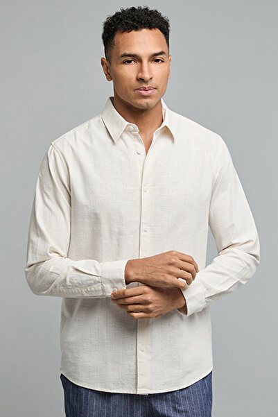 R&B Textured Shirt with Classic Collar and Long Sleeves