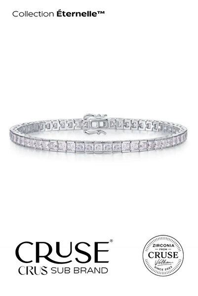 Cruse 925 Ayar Gümüş 2.5 MM Kare Taşlı Su Yolu Bileklik 18K Beyaz Altın Kaplama