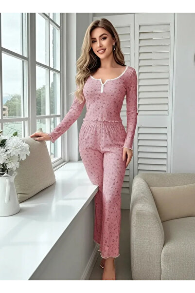 Beruflic Women's Floral Patterned Long Pajama Set Soft Cotton Comfortable Hom...