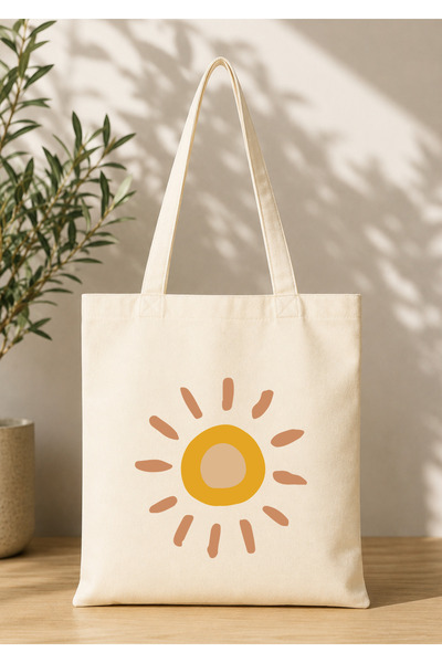 Eylül Design Vintage Boho Patterned Printed Raw Fabric Bag Organic Tote Bag