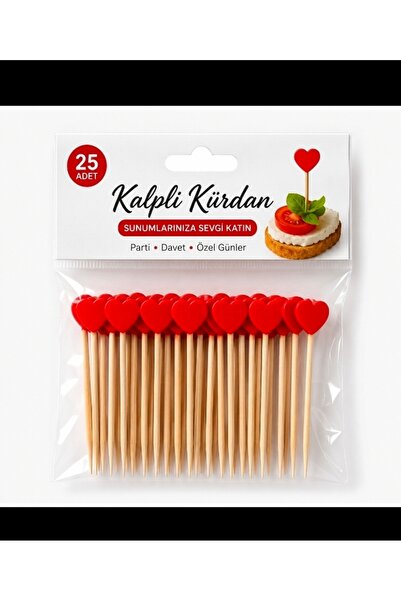 ANC Kalpli Kürdan 25 Adet Kırmızı Kalp Figürlü Parti ve Sunum Kürdanı Kokteyl...