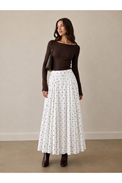 Avakado Polka Dot Patterned Chiffon Skirt
