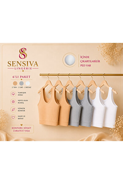 sensiva lingerie Bustiyer Kalın Askılı Fitilli 6'lı Paket - Yanları Kapatan P...