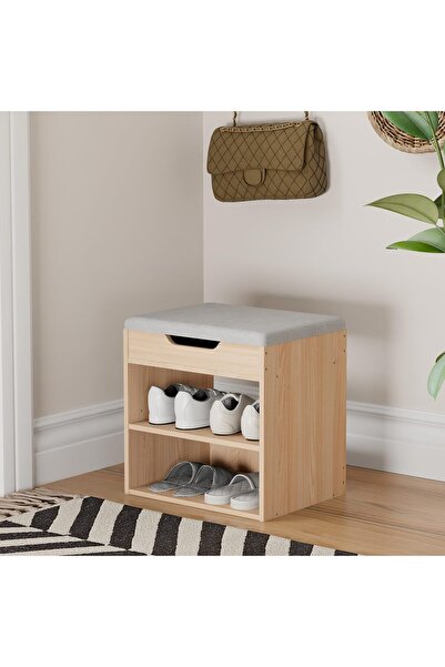 Enjoylifeme 3-Tier Storage Bench with Hidden Lift-Top Cabinet & Padded Cushio...