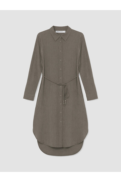 LC Waikiki Khaki Textured Belted Women's Shirt Tunic